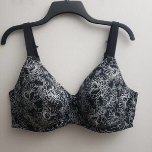 Ambrielle Bra 38DDD Black White Floral Underwire Lightly Padded